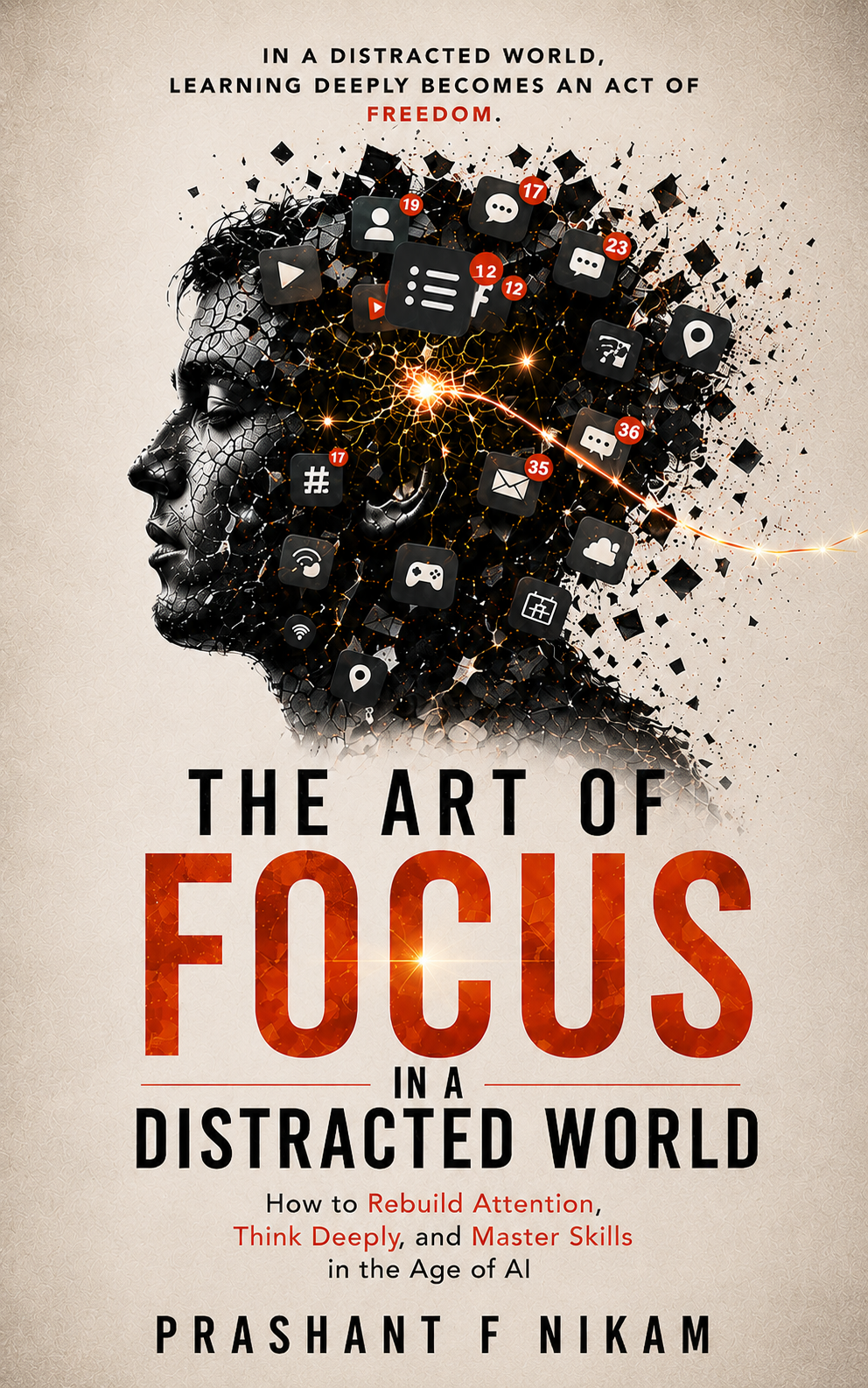 Book cover of “The Art of FOCUS in a Distracted World” by Prashant Nikam.